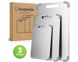 Koopwijs® - 3-delige Snijplankenset – Titanium Gestabiliseerd Roestvrij Staal - Anti Slip – Geen Microplastics – Antibacterieel & Vaatwasserbestendig– Keuken Snijplank Set