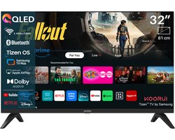 Koorui Smart TV - Tizen OS - QLED Full HD - 32 inch/81 cm - Streaming apps - AirPlay - Controle Mode - HDMI x3, USB x2, CI+ - Tripple Tuner DVB-T/T2/S/S2/C - Frameless Design - Geassembleerd in Nederland - K32Q1FFQ-T8