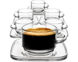 Kop en Schotel Glas 250 ml 6 stuks - Koffiekopjes - Theekopje - Kopjes - Theemokken - Mokken