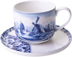 Kop en Schotel Molen Souvenir - Heinen Delfts Blauw