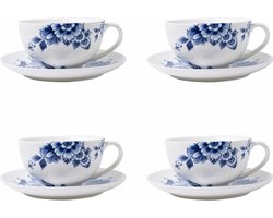 Kop en schotel Paauw Blauw - Porselein - 150 ml - 4 stuks