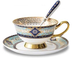 Kop En Schotel Porselein - Euro-stijl - Koninklijk Gemust / Handgemaakt Met Knappend Geluid - 1 Set - Voor Thuis En Geschenk Gebruik Wit