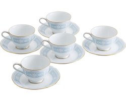 Kop en schotel set - Thee en koffie - Gezellig genieten - Hout goud detail - 5 delig - Blauw