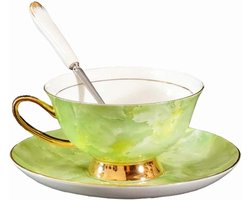 Kop en schotel - Thee set - Ontbijt thuis - Elegant marmer patroon - 200 ml - Groen