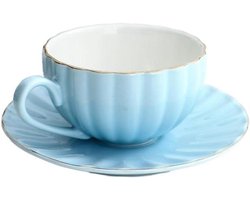 Kop en schotel - Theeset Mok - Geniet van thee - Eenvoudige stijl - 250ml - Blauw