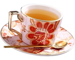 Kop en schotel - Theeset mok - Warme dranken genieten - Handgemaakt aardewerk - 200 ml - Rood bloemen