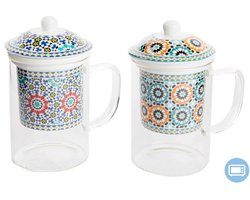 Kop met theefilter DKD Home Decor Multicolour Oranje Tegel Arabisch 300 ml (2 Stuks)