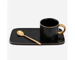 Kop & Schotel & Lepel Glam – Porselein – Zwart / Goud- 200ML