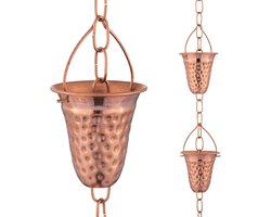 Koperen gehamerde regenketting 3' - decoratief klokkenspel voor regenpijp