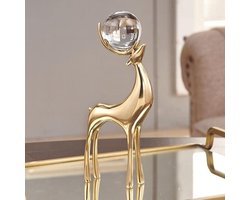 Koperen Herten Sculptuur - Herten Ornament Wijnkast - Huis Decoratie - Zuiver Koperen Materiaal - 11.5x6.5x25 cm - Goud