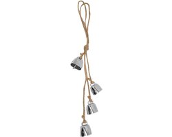 Koperen Klokken - Bronzen Bellen - Decoratieve Hanger - Handgemaakt met Touw - 4 Stuks - Zilver