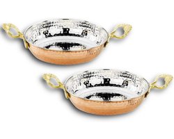 Koperen Pannenset - Koekenpannen - Traditioneel Koken - Gehamerd Ontwerp - Ø 16 en 18 cm - Brons