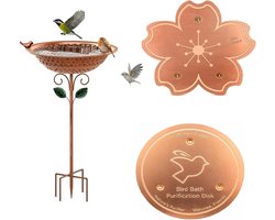 Koperen Schijf voor Vogelbaden - 2 Stuks - Vogelbad Reiniger Kersenbloesemontwerp - Vogels Aantrekken - Koperen Decoratie - Voorkomt Algen - Houd het water schoon - Voor vogelbadjes en fonteinen in de buitenlucht - 10cm