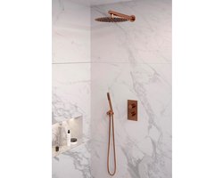 Koperen thermostatische inbouw regendouche set 26, met 30 cm douchekop en handdouche
