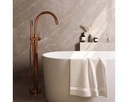 Koperen vrijstaande badkraan set met handdouche - PVD geborsteld koper
