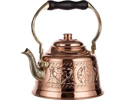 Koperen Waterkoker - Theepot Ketel - Koffie en Thee - 1mm Dik Geslagen Koper - 1.6 Liter - Gegraveerd