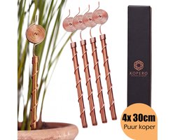 Kopero Elektrocultuur - Electrocultuur - 4x Koperen Antennes - 30 cm - Puur Koper - Koperen Spoel Antenne - Set van 4 Koperen Stokken met Spiraal voor Snelle Plantengroei in Moestuin, Plantenpotten & Tuin