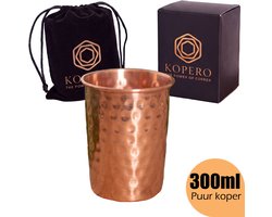 Kopero Premium Koperen Beker Gehamerd - 300ml - Puur Koper - Met Fluwelen Draagzak - Handgemaakt - Koperen Drinkbeker - Koperen Cup - Koperen Fles - Koperen Kop - Ayurveda