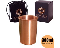 Kopero Premium Koperen Beker Glad - 300ml - Puur Koper - Met Fluwelen Draagzak - Handgemaakt - Koperen Drinkbeker - Koperen Cup - Koperen Fles - Koperen Kop - Ayurveda