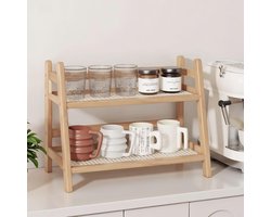 Kopjeshouder Keuken - Bekerrek Aanrecht - Koffiebar Organiseren - Twee Niveaus - 39 x 28.5 cm - Bamboo