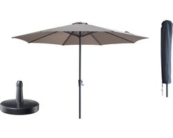 Kopu® Set Madrid 350 cm Grote Parasol Rond met Beschermhoes en Parasolvoet - Taupe