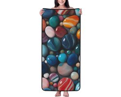 Koraalfluwelen Badhanddoek - Zachte Handdoek - Thuis en Strand - Absorberend en Sneldrogend - 69 x 140 cm - Zwart Marmer