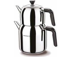 Korkmaz - Theepot - Kappa Mega - Roestvrijstaal - Zilver - 1,3L + 3,0L capaciteit, inductiegeschikt