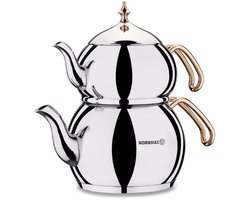 Korkmaz – Turkse çaydanlık theepot set – Hanedan – 1,1 + 2,0 l – goud