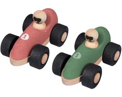 KORKO - Set van 2 kurken raceauto's voor baby's - Rood en groen - Vanaf 18 maanden