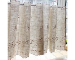 Kort Gordijn Vitrage Bistrogordijn, Katoen Linnen, met Ogen, Bloemenborduurpatroon, Stores Gordijnen voor Woonkamer Slaapkamer Studeerkamer, 1 Paneel (Size : 175x55cm/68.8inx21.6in)
