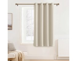 Kort Verduisterend Gordijn met Oogjes - Lichtdicht en Warmte-Isolerend - Kant-en-Klaar Raamdecoratie (132x137 cm, Lichtbeige)
