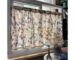 Korte gordijn met vlinderpatroon - lichtdoorlatend - 1 stuk - katoenlinnen