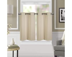 Korte gordijnen, gordijnen, kort, ondoorzichtig, met ringen, vintage verduisteringsgordijnen, vitrage, bistrogordijn, modern, 90 cm hoog, set van 2 woonkamer (beige)