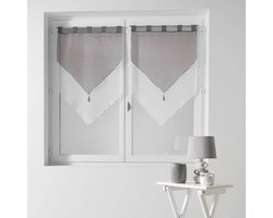 Korte gordijnen voor de woonkamer DUO, met lussen, voile, met franjes, 2 stuks