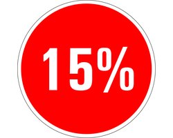 Korting sticker 15% op vel 20 mm - 36 per vel
