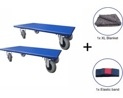 Kortpack -Set: 2 Meubelhondjes 60cm x 35 cm + 1 XL Verhuisdeken + 1 Elastische Band - Meubelroller - Meubeltransporter - Opslagdeken - (099.0121)