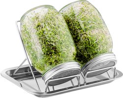 Kos Design Kiempotten - XL - RVS - Kiemschaaltje - Kiemglas - Kiemzaden - Kiemtoren - Kiemgroente - Vaatwasser Bestendig - 2 X 1000 ML Potten - Kiemdeksel