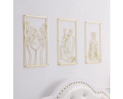 Kos Design - Wanddecoratie - 3 Delige Set - Wandborden - Gold wall art van metaal - decoratie woonkamer - decoratie muur - 3D