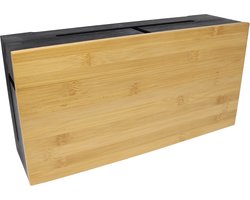 Kos Design - Zwart kabelbox - Opberg stekkerdoos - Bamboe design - Kabeldoos bureau - Snoeren opbergen - Cablebox organizer - Large