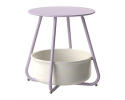 KOSI salontafel van paarse metaal, Ø 45 x 45 cm, voorzien van een opbergmand van canvas; ronde bijzettafel met opbergruimte – woonkamertafel in vintage-stijl, banktafel of tuintafel met een stoffen mand; wordt gedemonteerd geleverd.