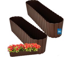 KOTARBAU® 2 st. Balkonbak, Bloembak voor Balkon, Kunststof, 60 x 14 x 13 cm, Bruin, Plantenbak Balkon, Groot, Rustiek, Weerbestendig Plantenbak, voor Binnen en Buiten