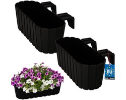 KOTARBAU® 2 st Balkonbak, Bloembak voor Balkon, PVC, 40x15x15 cm, Antraciet, Balkonbak met Houder, Plantenbak, Ovaal, Lichtgewicht, Balkondecoratie, Weerbestendig Plantenbak