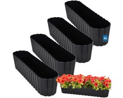 KOTARBAU® 4 st. Balkonbak, Bloembak voor Balkon, Kunststof, 60 x 14 x 13 cm, Antraciet, Plantenbak Balkon, Groot, Rustiek, Weerbestendig Plantenbak, voor Binnen en Buiten