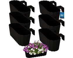 KOTARBAU® 6 st Balkonbak, Bloembak voor Balkon, PVC, 40x15x15 cm, Antraciet, Balkonbak met Houder, Plantenbak, Ovaal, Lichtgewicht, Balkondecoratie, Weerbestendig Plantenbak