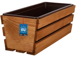 KOTARBAU® Houten Plantenbak - Bloembak Hout - met Kunststof Inzetstuk - Balkonbak - 40 x 18 x 15 cm - Eik - voor Terras - Balkon - Deko Planten