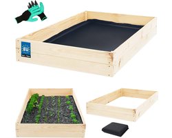 KOTARBAU® Moestuinbak, Verhoogd Tuinbed, Vurenhout, 120 x 80 x 18 cm, Natuurlijk, Plantenbed, met Vlies en Handschoenen met Klauwen, Groentebed, Bloembak Hout Buiten