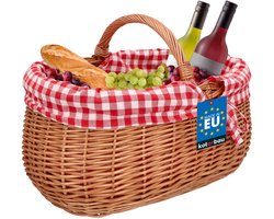 KOTARBAU® Rieten Mand, met Handvat, Wilgentenen, 46 x 32 x 43 cm, Natuurlijk- Paddenstoelenmand, Boodschappenmand, met Rood Geruite Stoffen Voering, Oogstmand,, Natuurlijk