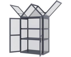 Koude Mini Kas met Scharnierend Dak en Dubbele Deuren - 3 Etages - Weerbestendig - Tuinkas - Broeikas - Kweekkas - Tomatenkas - Groentekas - Plantenkas - voor Groenten, Bloemen, Planten - 70,5 x 42 x 132 cm - Grijs