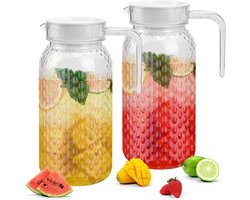Koudwaterkannen — Set van 2 acryl kannen — Met deksels en handvatten — Transparante kannen van 1 liter — Onbreekbare en duurzame drankkannen — Doorzichtige sapkannen — Ideaal voor melk, sap, ijsthee en limonade