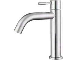 Koudwaterkraan - Chrome - RVS - Wastafelkraan - Fonteinkraan - Duurzaam - Glanzende Afwerking - Inclusief Aansluitslang - Eenvoudige installatie